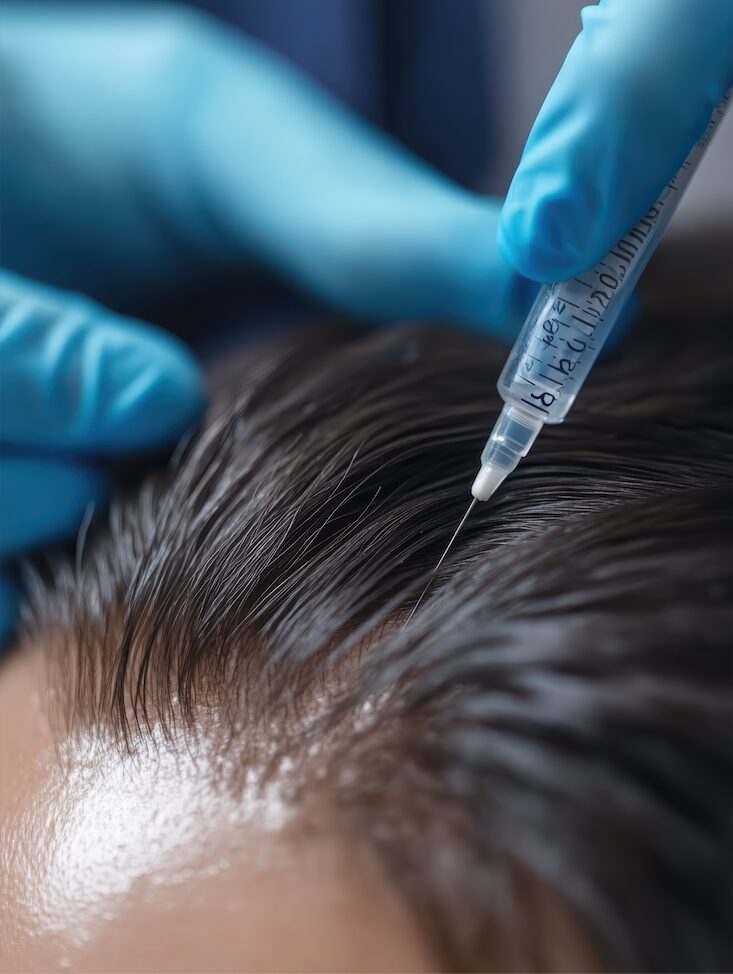 Hair Restoration 1 - RejuviLux Wellness, PLLC a person getting hair injection
